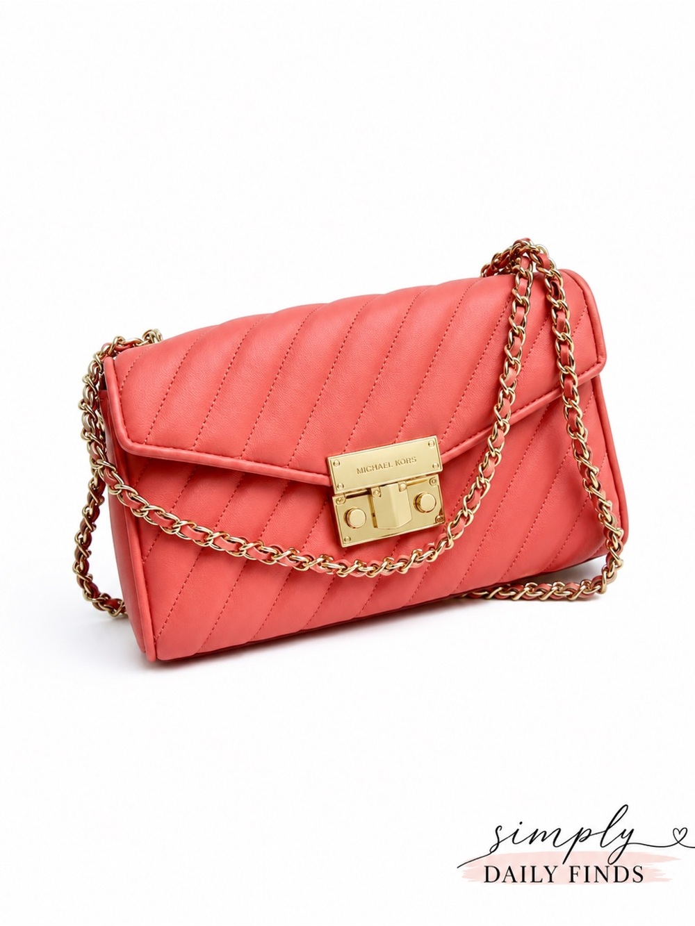 Michael Kors Coral Quilted Chain Crossbody Bag Gold Hardware Summer Shoulder bag